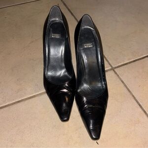 Stuart Weitzman Vintage Black Leather Pointed-Toe Pumps Size